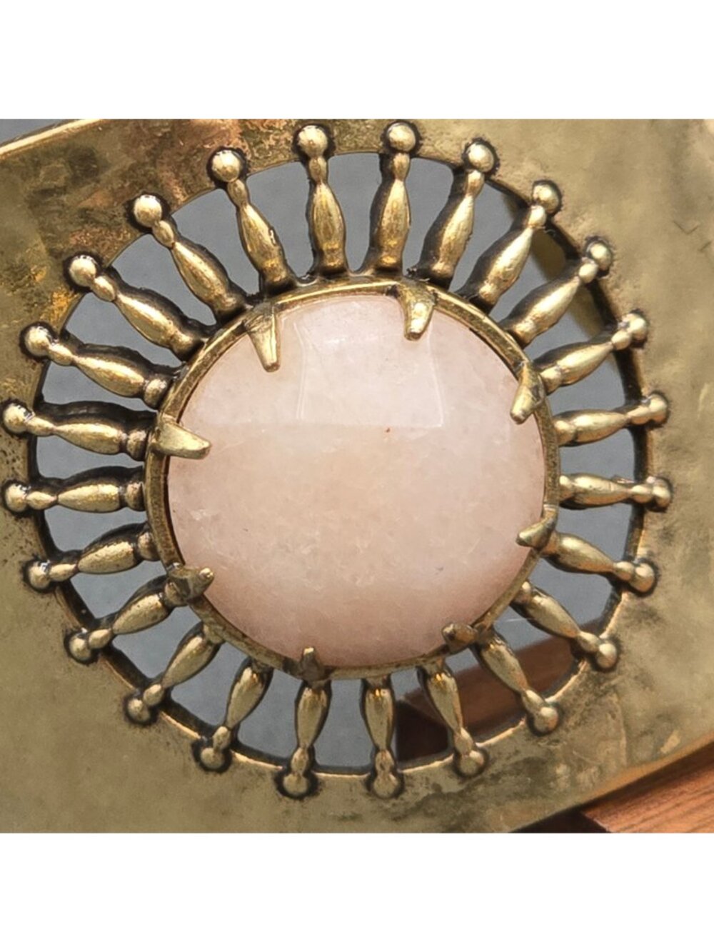 Lucky Brand Brass Sunburst Cuff Bracelet 7" Pink Quartz - Picture 3 of 16